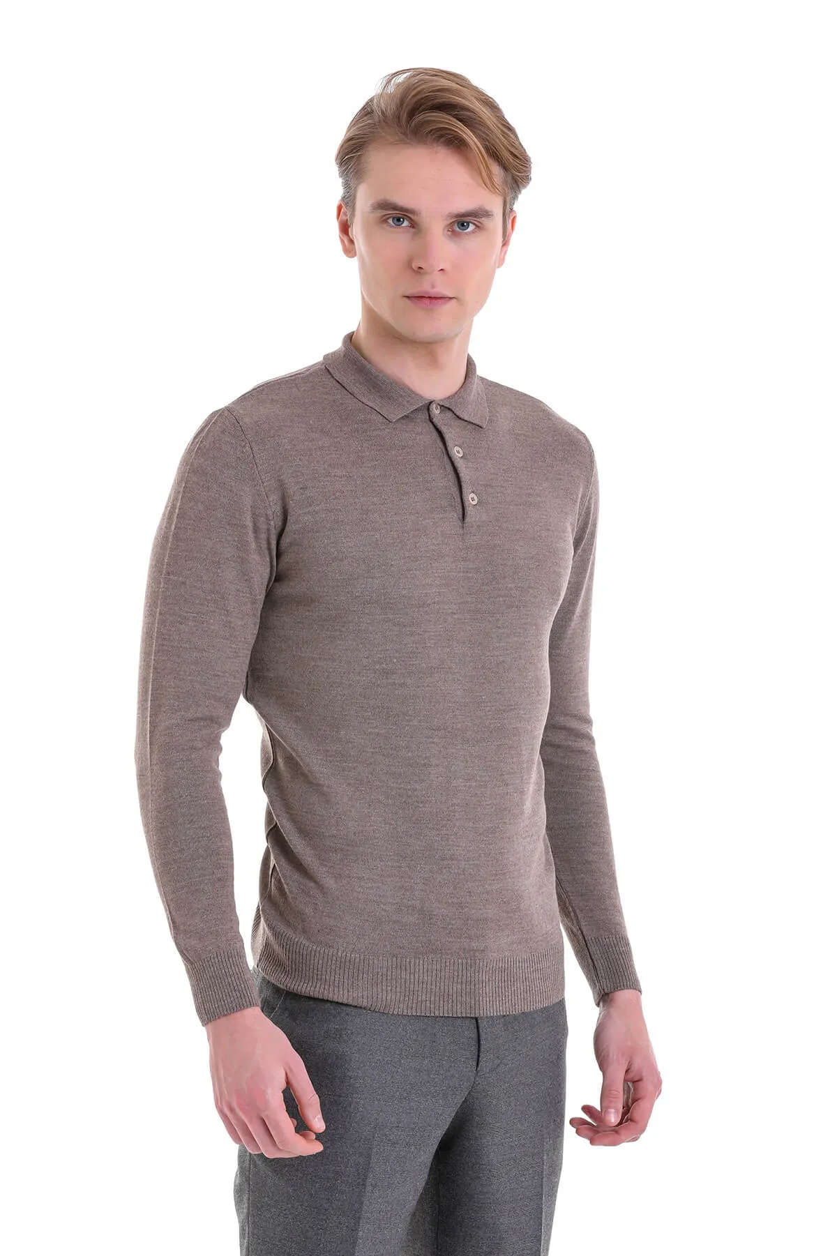 Comfort Fit Wool Blend Mink Polo Sweater