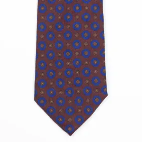 Copper brown wool tie, royal blue archival print