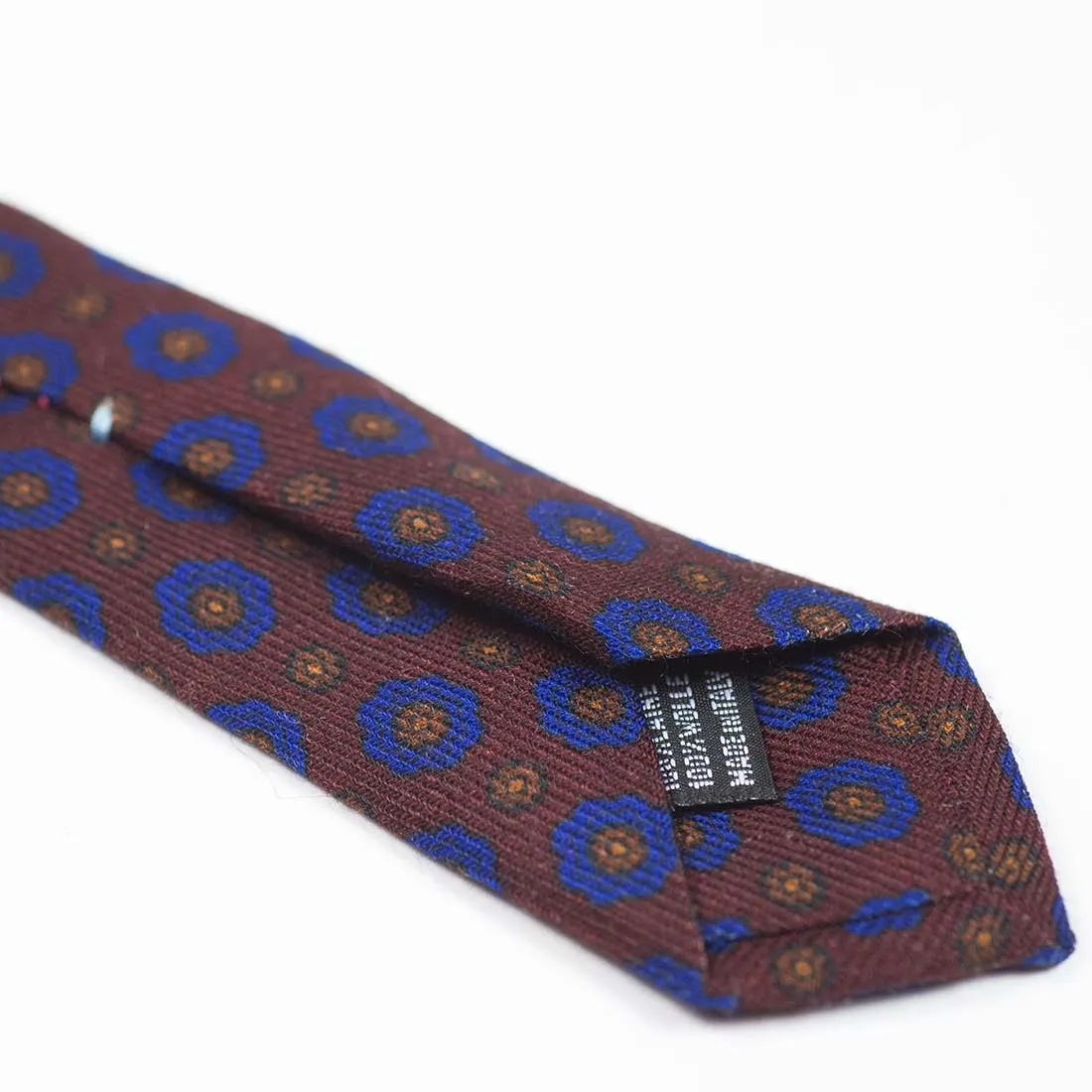 Copper brown wool tie, royal blue archival print