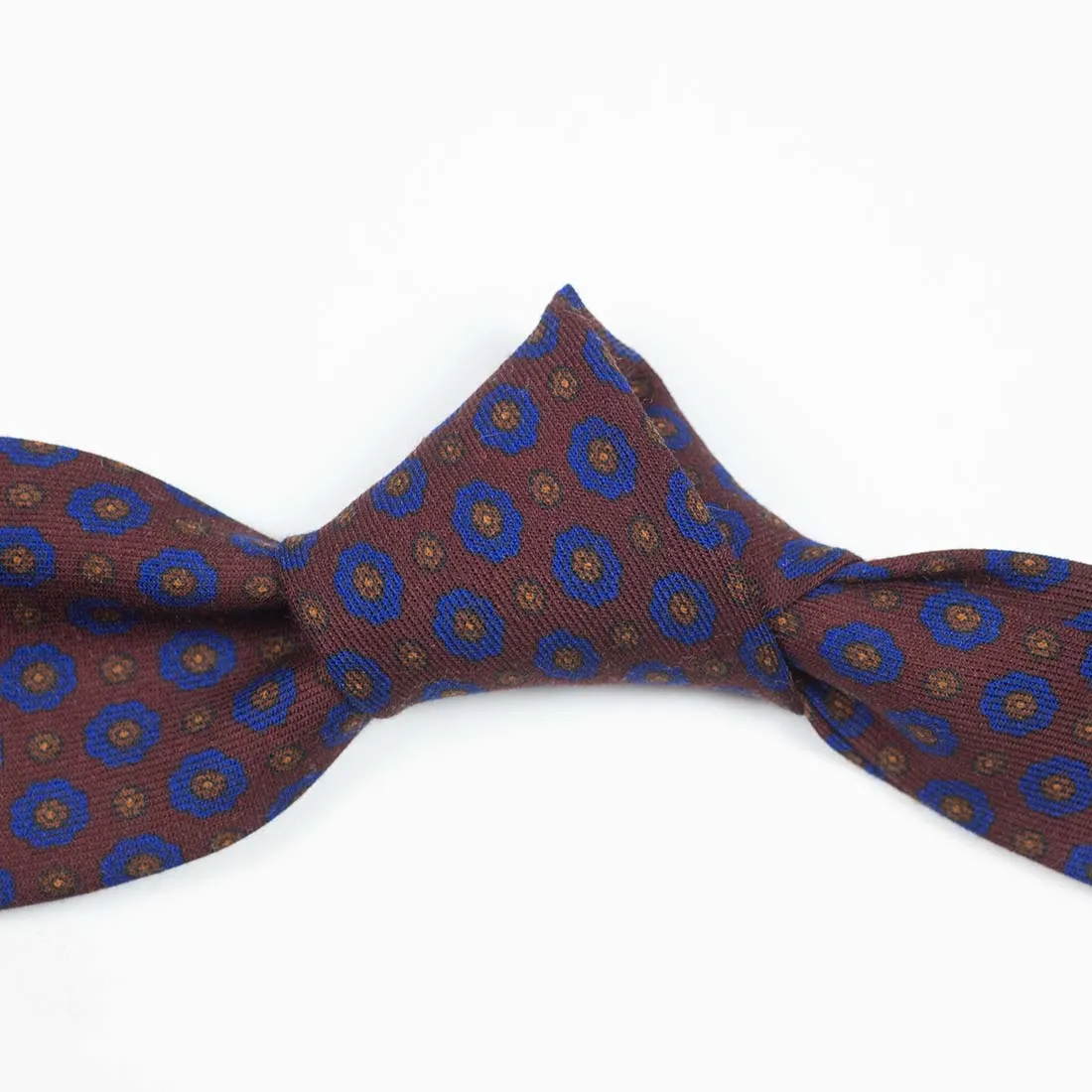 Copper brown wool tie, royal blue archival print