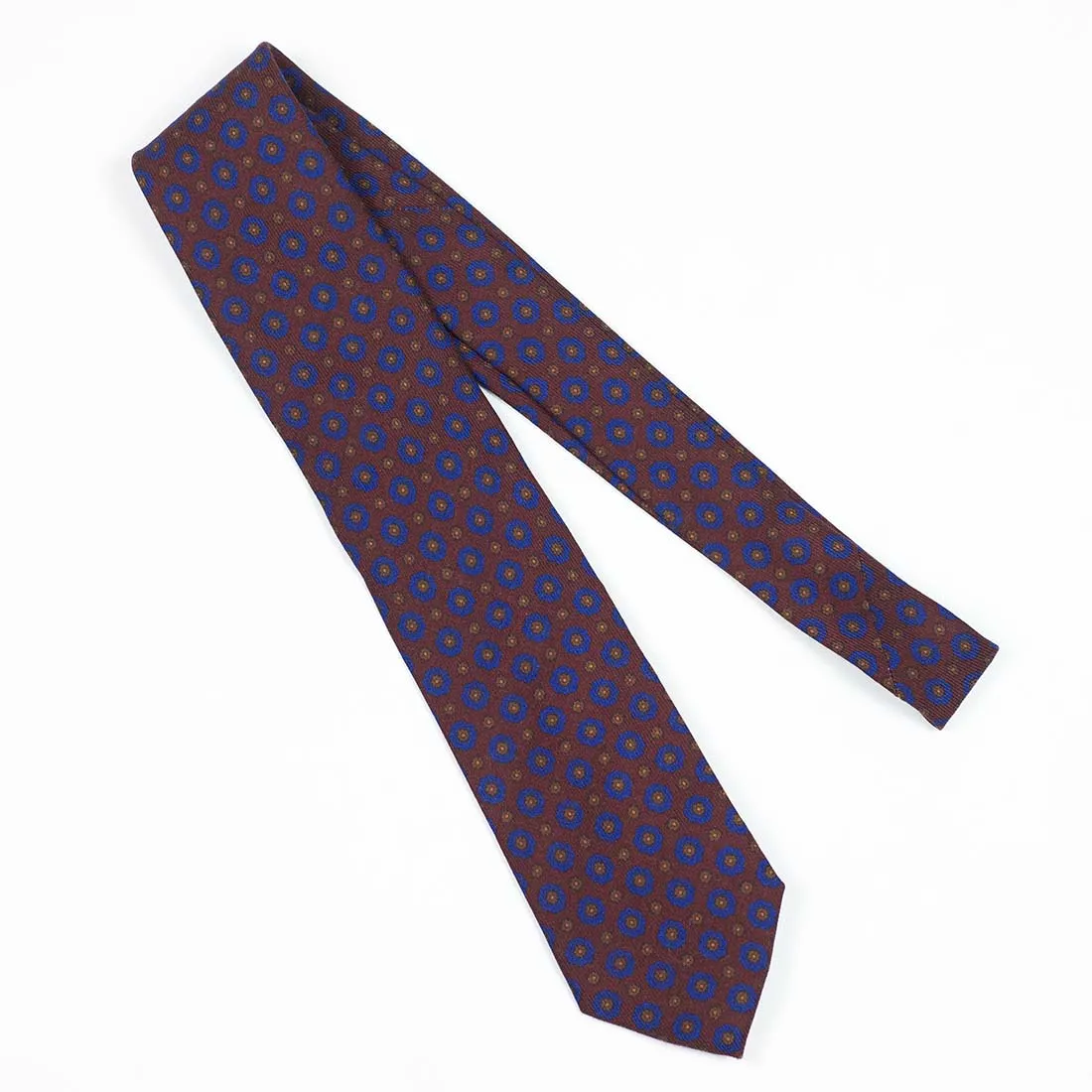 Copper brown wool tie, royal blue archival print