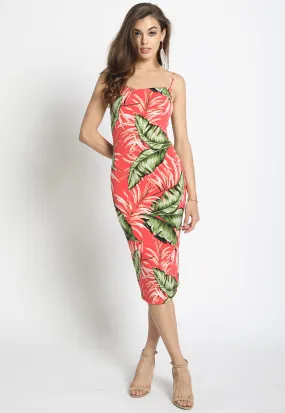 Cowl Neck Tropical Print Slip Dress