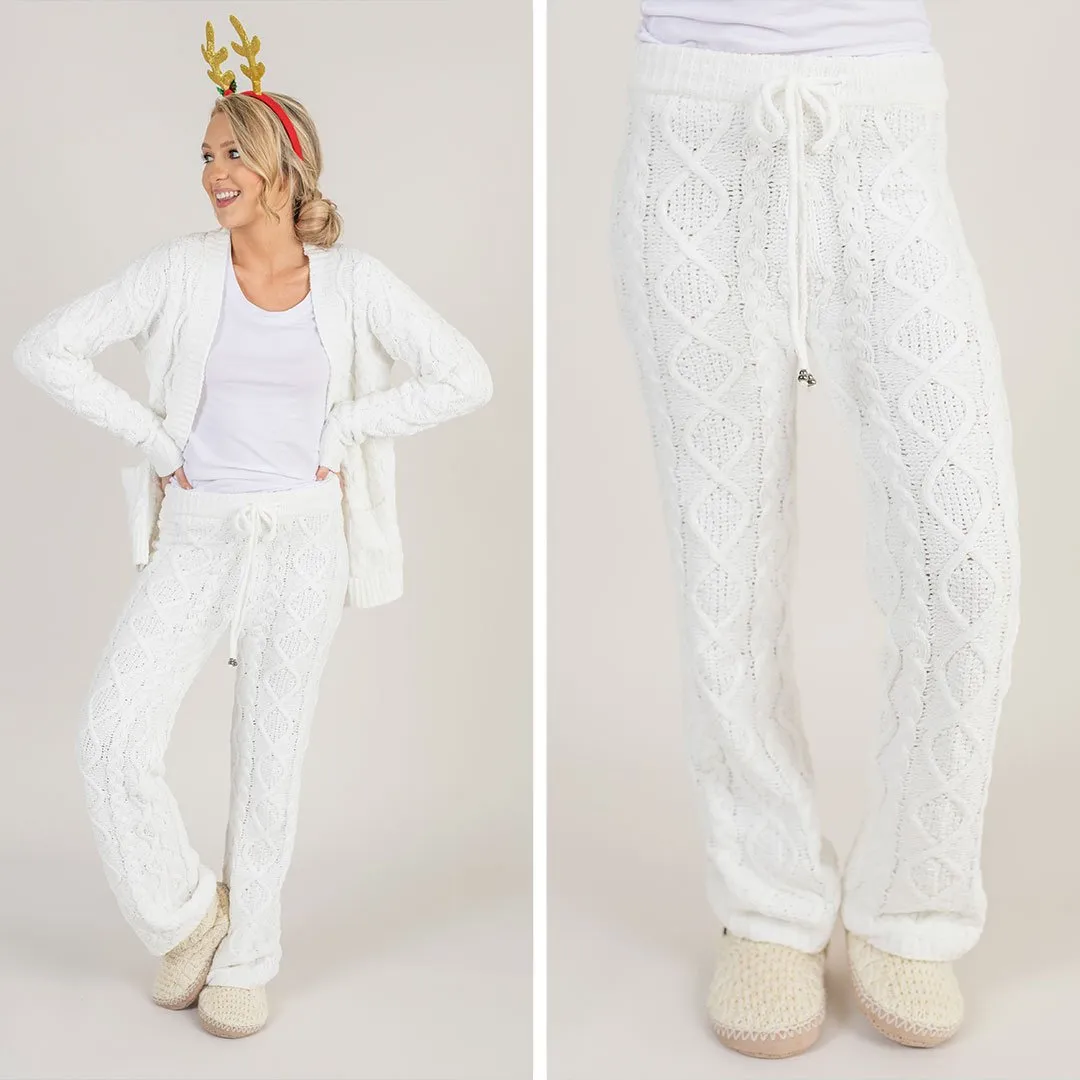 Cozy Winter Nights Snow White Cable Knit Pajama Pants