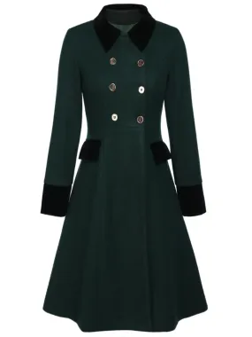 Dark Green 1940s Solid Button Coat