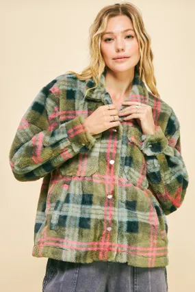 Davi & Dani Plaid Jacket in Olive/Orange