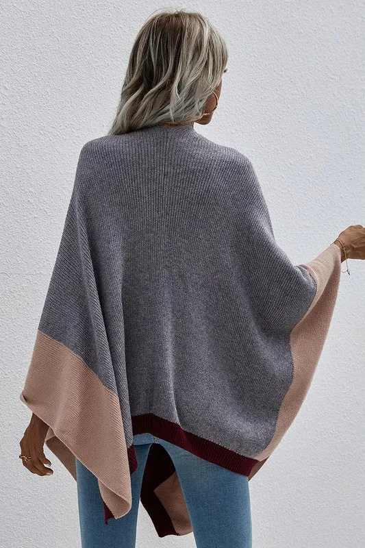 Delilah Color-block Knit Poncho