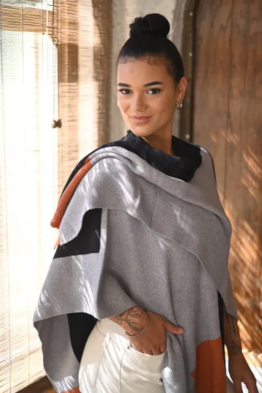 Delilah Color-block Knit Poncho