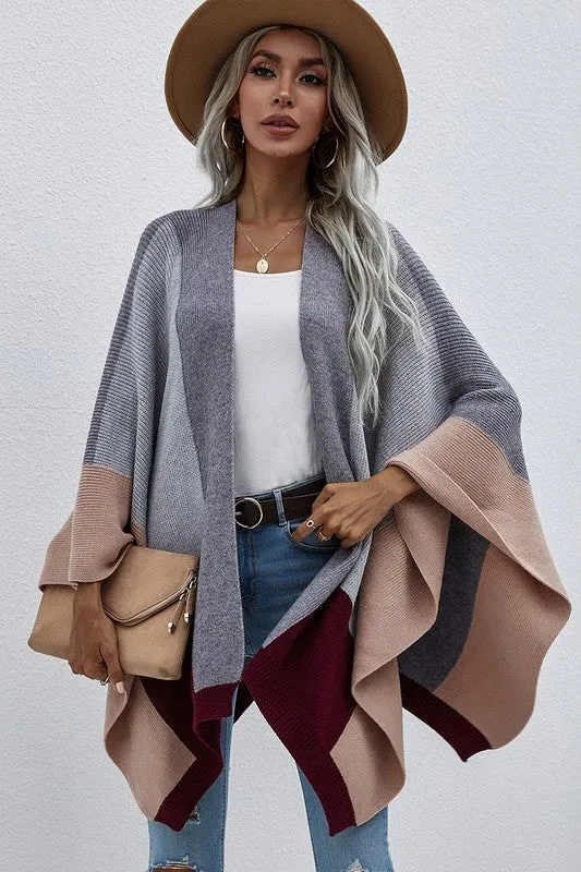 Delilah Color-block Knit Poncho