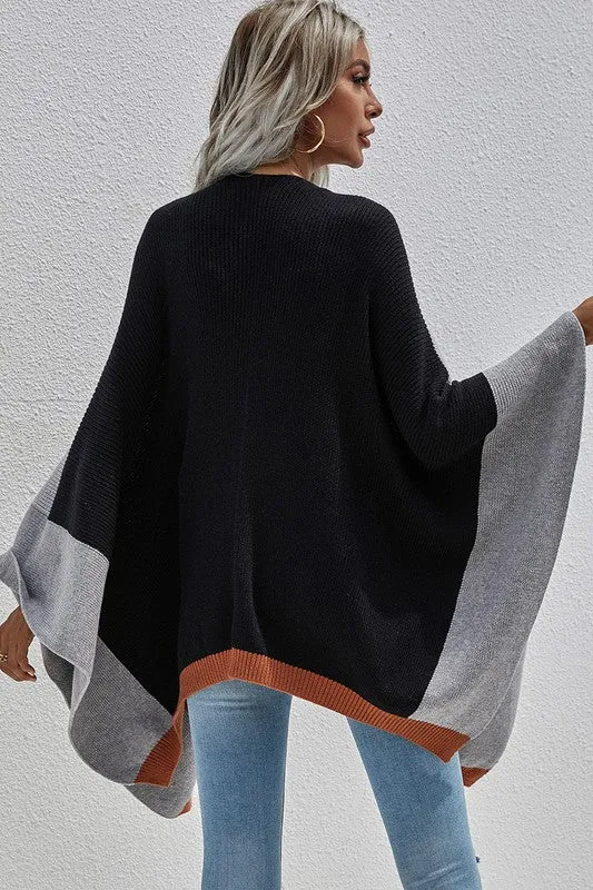 Delilah Color-block Knit Poncho