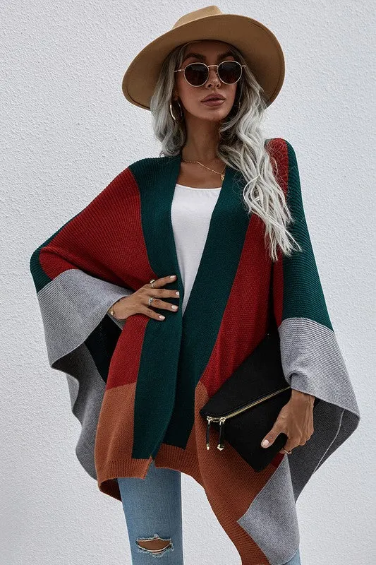 Delilah Color-block Knit Poncho