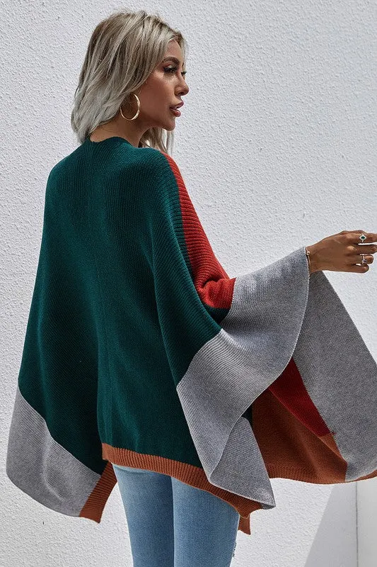 Delilah Color-block Knit Poncho