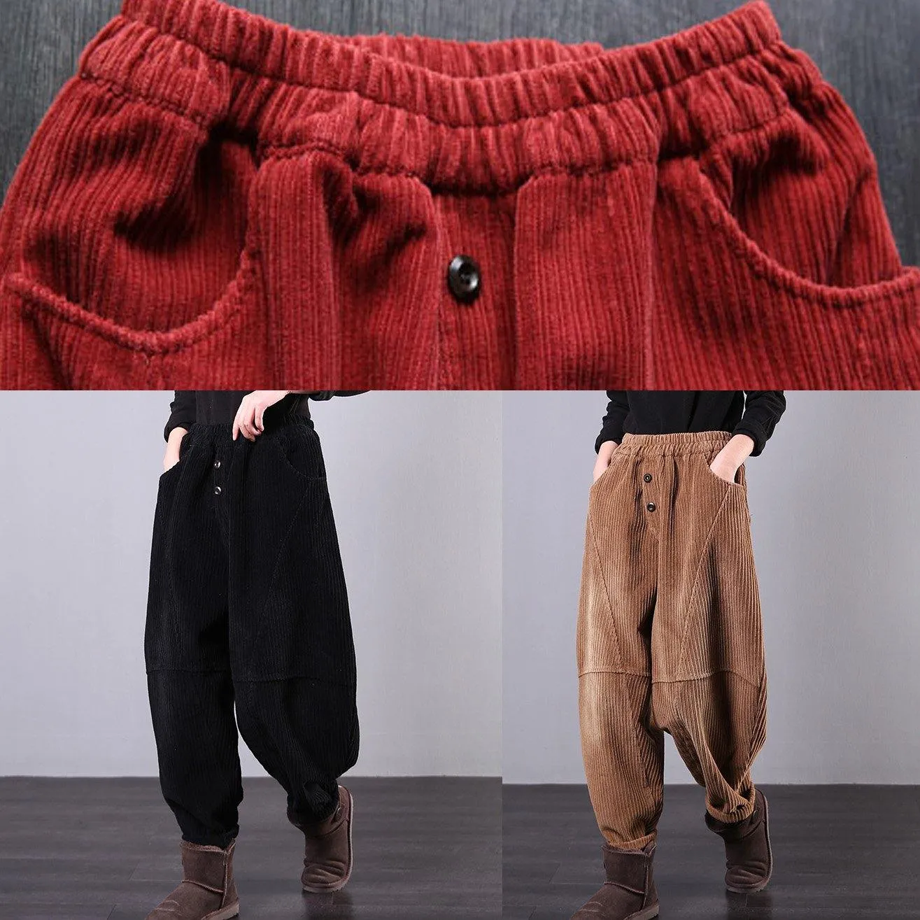 DIY Fall Women Pants Women's Chocolate Photography Corduroy Pockets Trousers