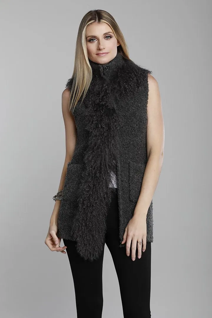 Dolce Cabo fur mongolian lamb vest black style #71048