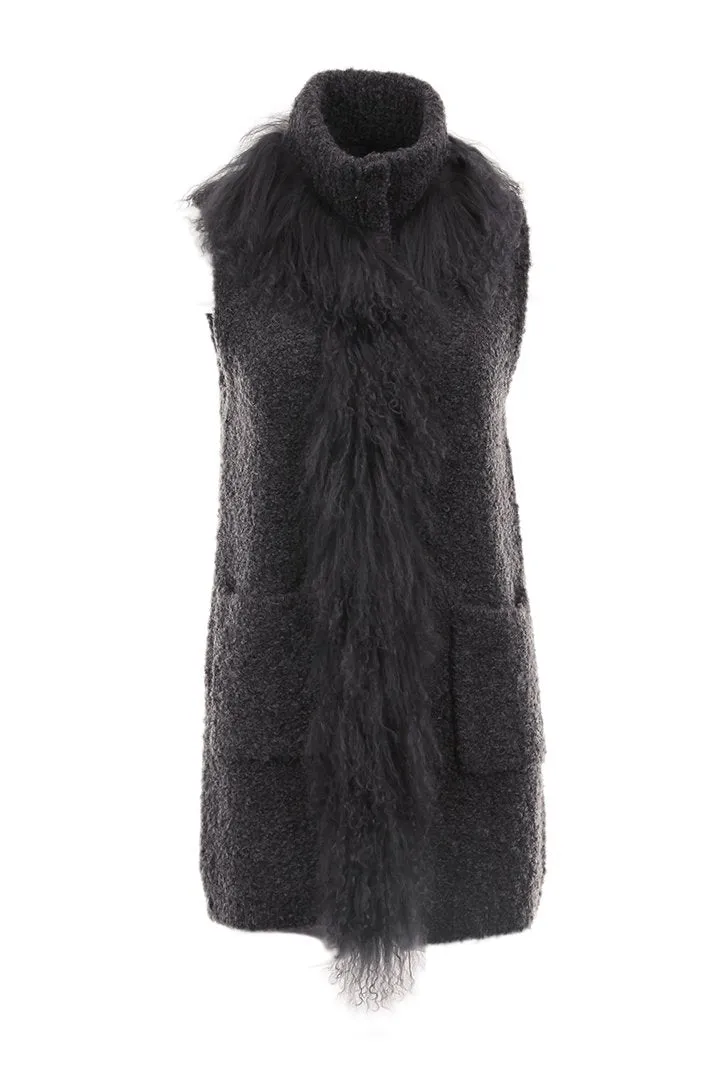 Dolce Cabo fur mongolian lamb vest black style #71048