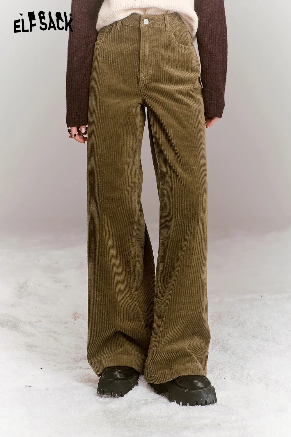 ELFSACK 2024 Winter New Arrivals Retro corduroy pants for women, casual and versatile loose straight pants