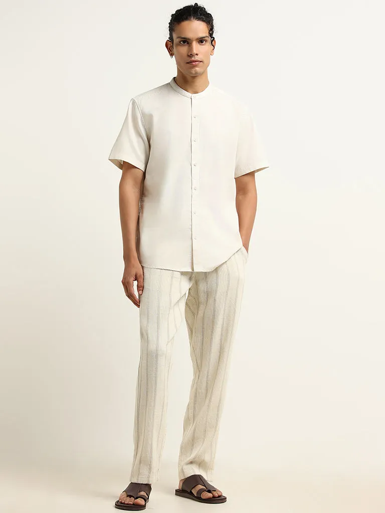 ETA Cream Striped Cotton Resort Fit Chinos