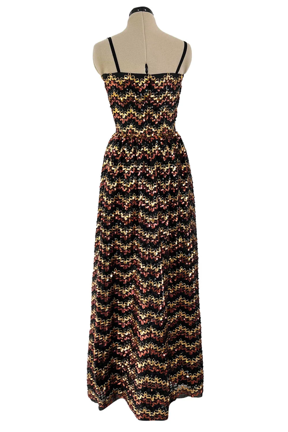 Extraordinary 1970s Lanvin by Jules-Francois Crahay Numbered Metallic Sequin Silk Dress