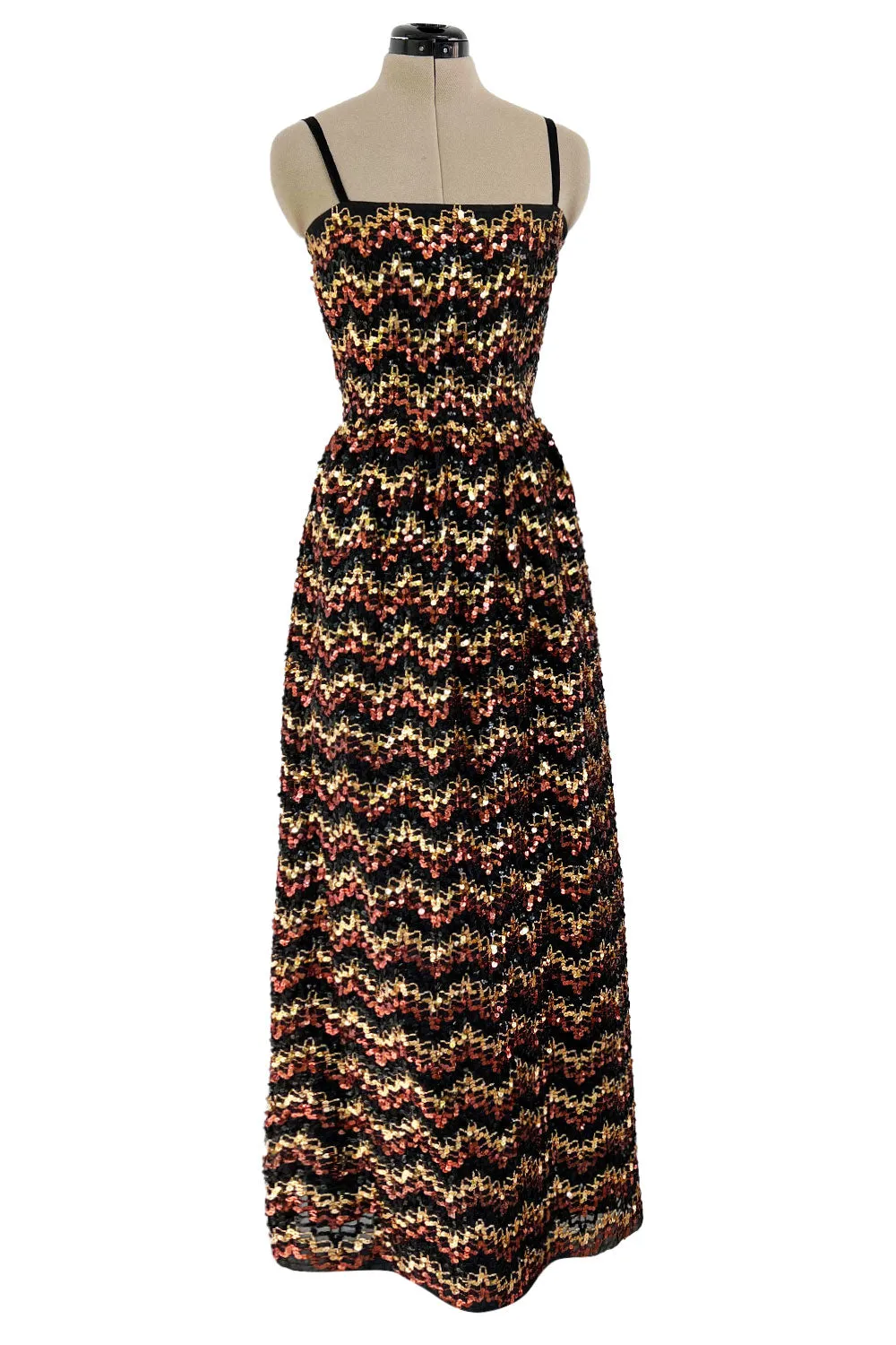 Extraordinary 1970s Lanvin by Jules-Francois Crahay Numbered Metallic Sequin Silk Dress