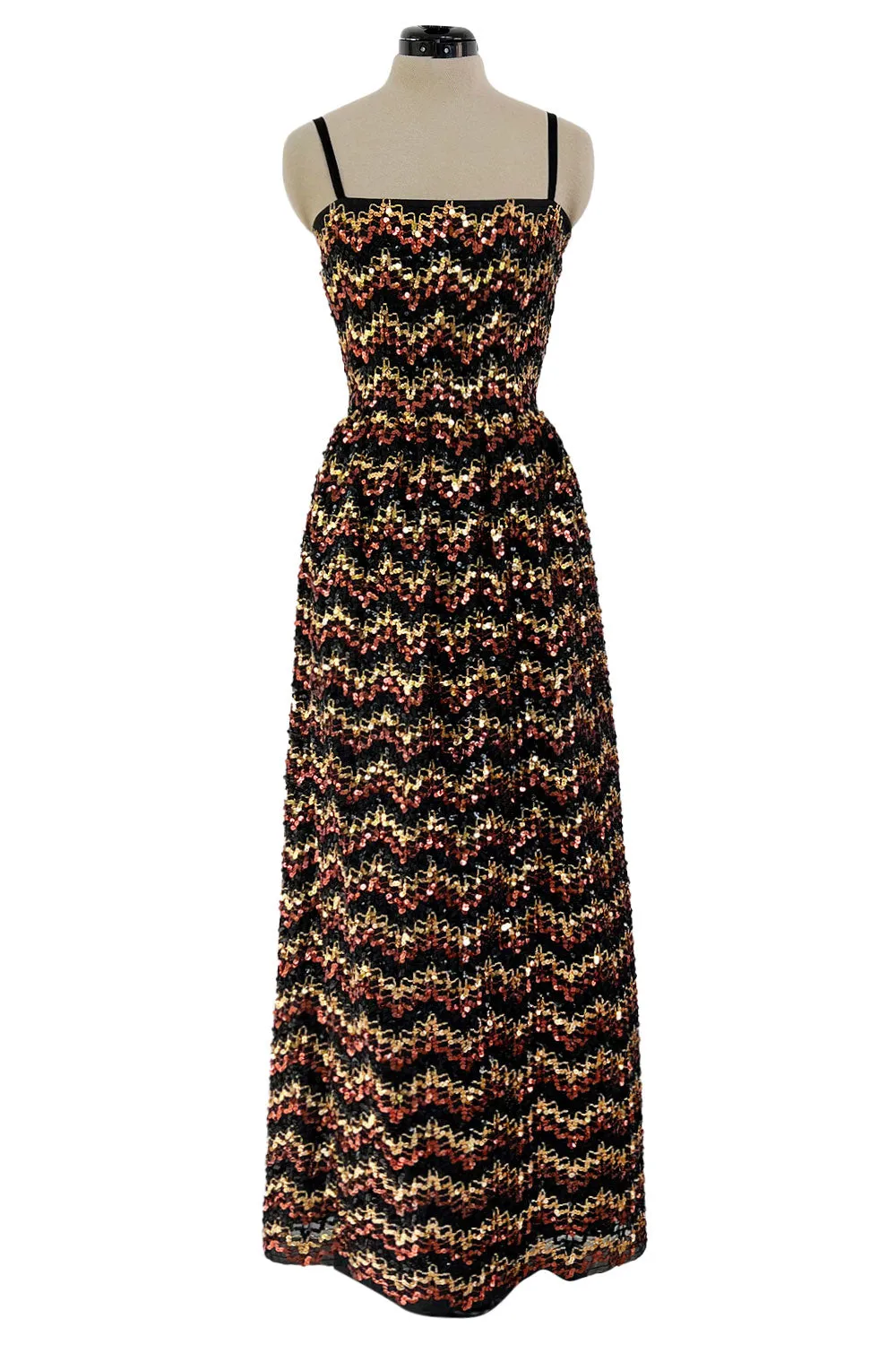 Extraordinary 1970s Lanvin by Jules-Francois Crahay Numbered Metallic Sequin Silk Dress