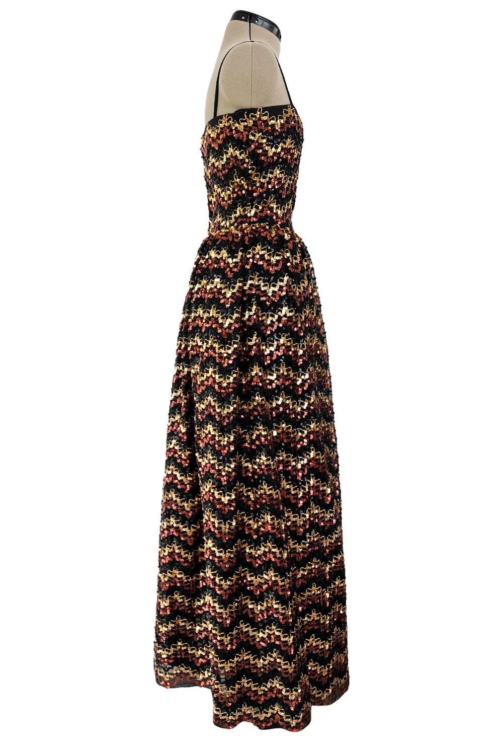 Extraordinary 1970s Lanvin by Jules-Francois Crahay Numbered Metallic Sequin Silk Dress