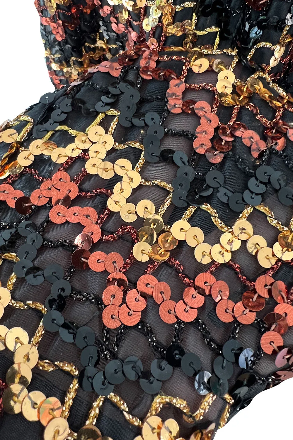 Extraordinary 1970s Lanvin by Jules-Francois Crahay Numbered Metallic Sequin Silk Dress