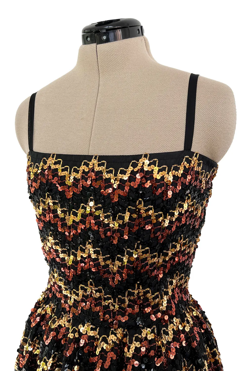 Extraordinary 1970s Lanvin by Jules-Francois Crahay Numbered Metallic Sequin Silk Dress