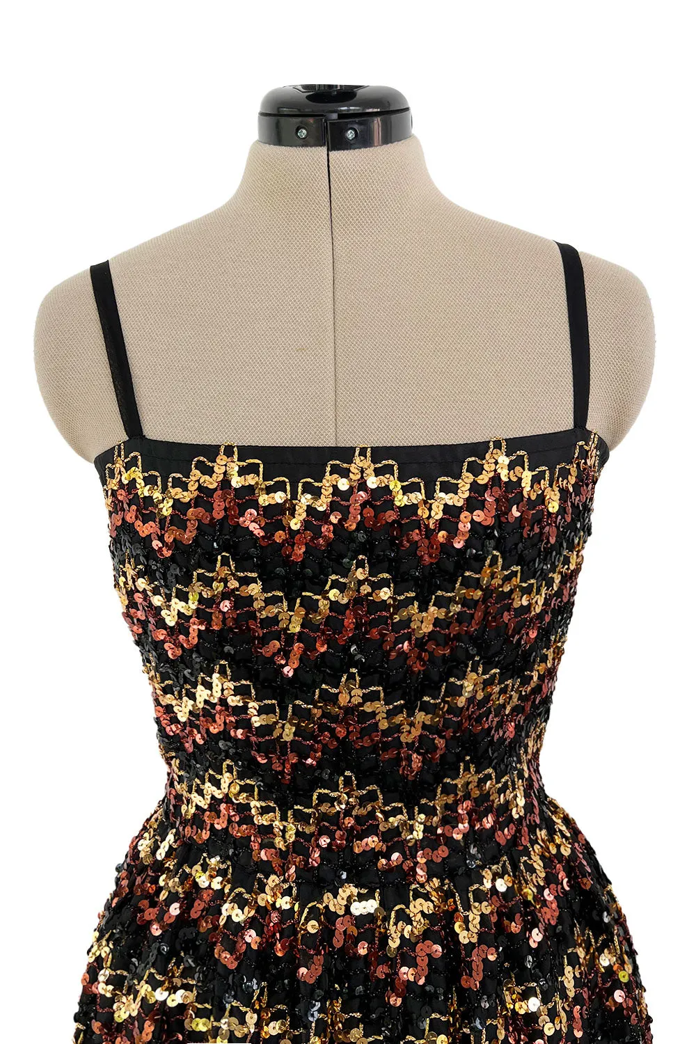 Extraordinary 1970s Lanvin by Jules-Francois Crahay Numbered Metallic Sequin Silk Dress