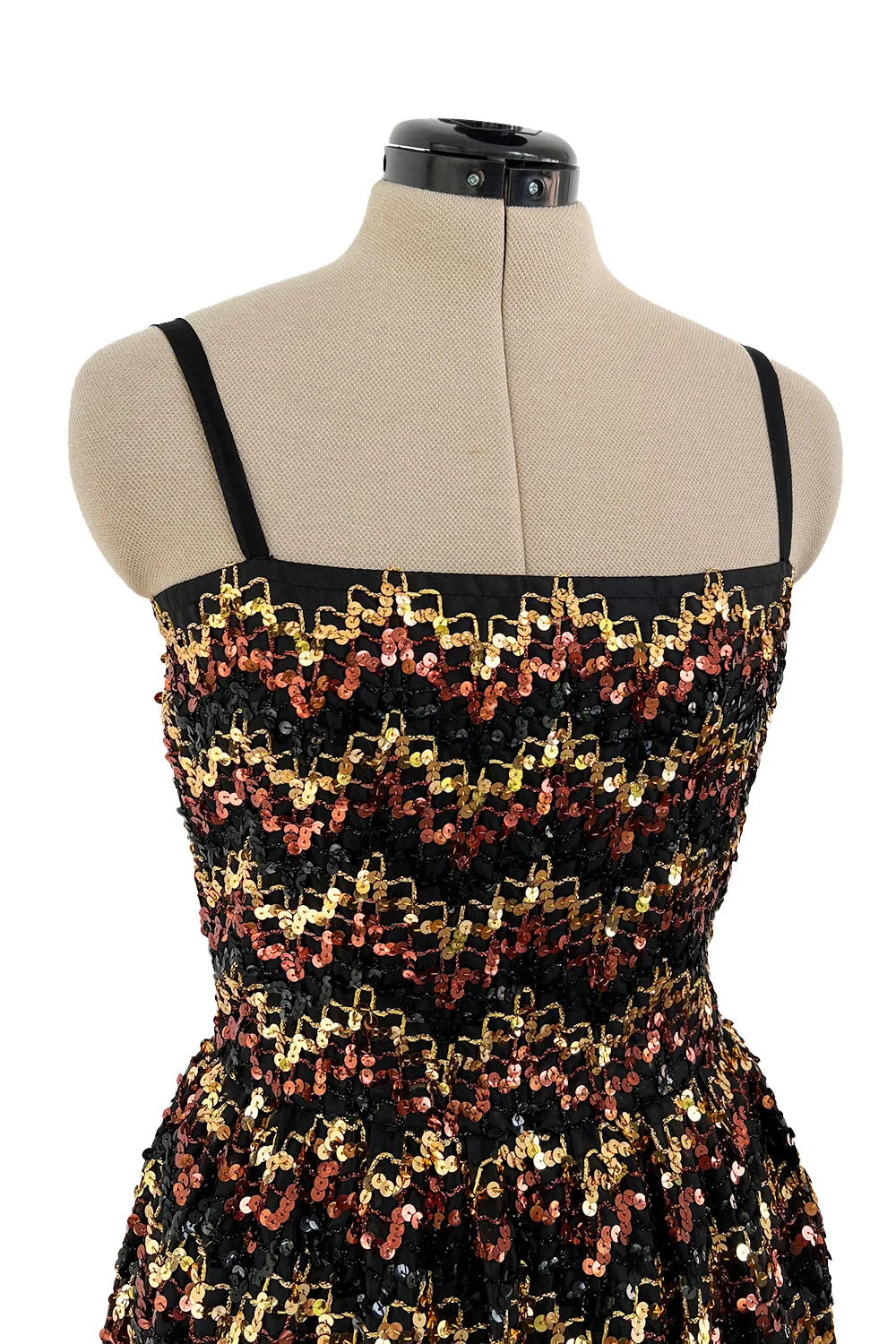 Extraordinary 1970s Lanvin by Jules-Francois Crahay Numbered Metallic Sequin Silk Dress