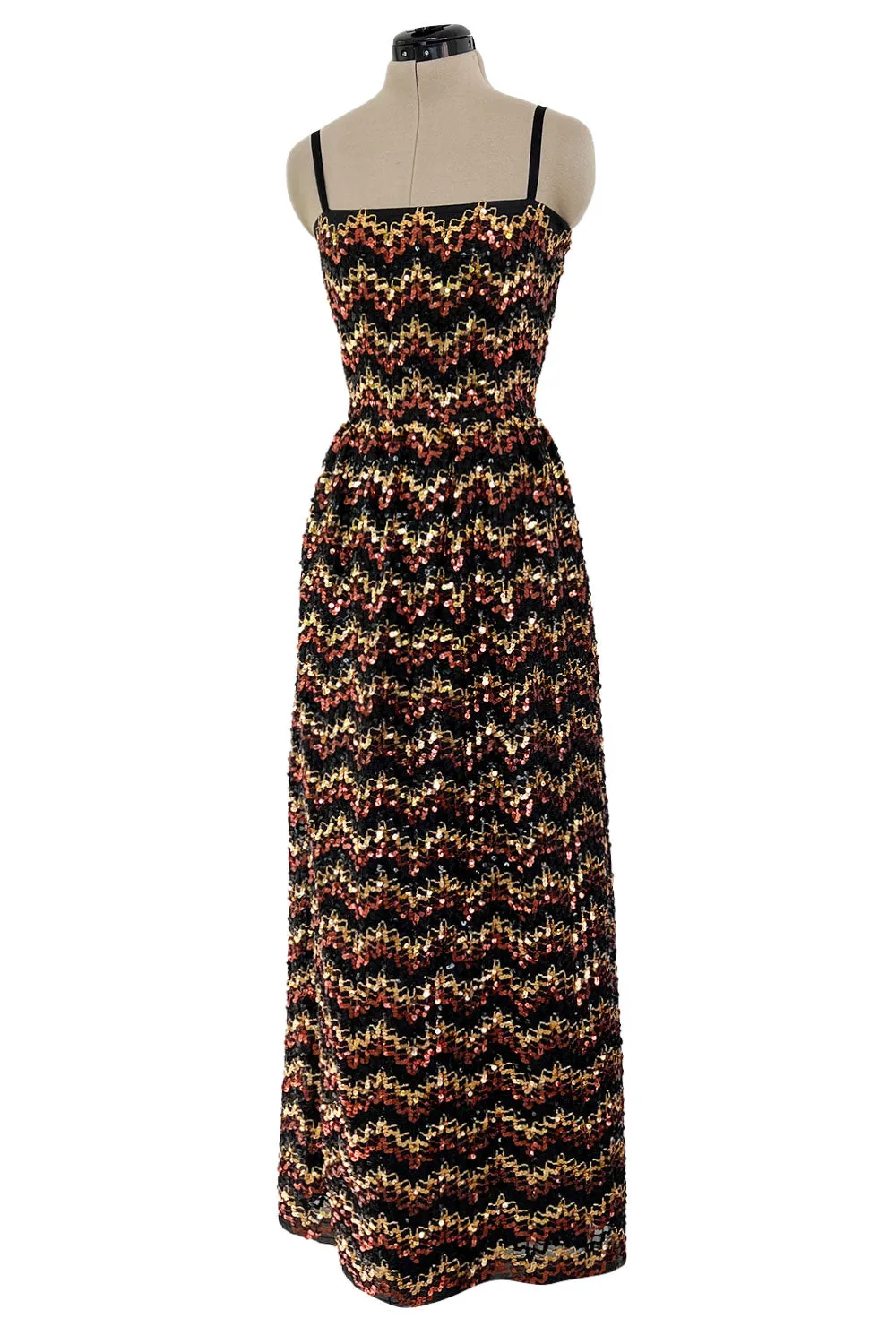 Extraordinary 1970s Lanvin by Jules-Francois Crahay Numbered Metallic Sequin Silk Dress