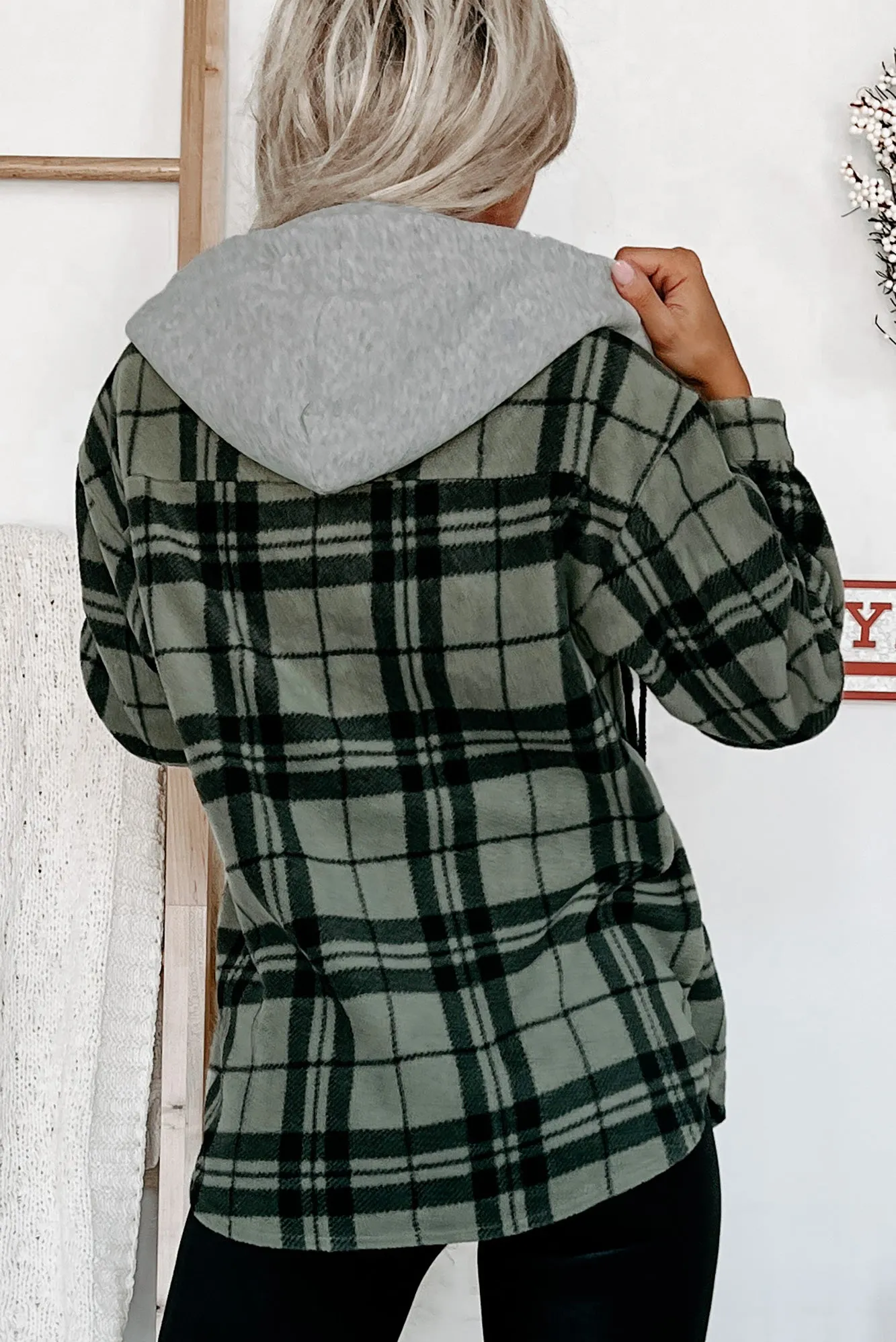 Fall Is Calling Hooded Plaid Shacket (Olive)