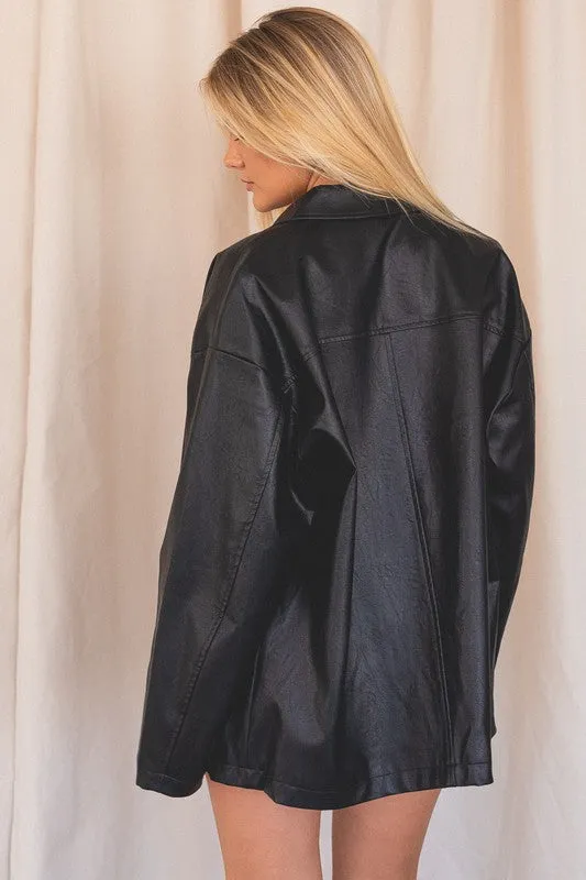 Faux Leather Oversized Button Up Jacket-FINAL SALE