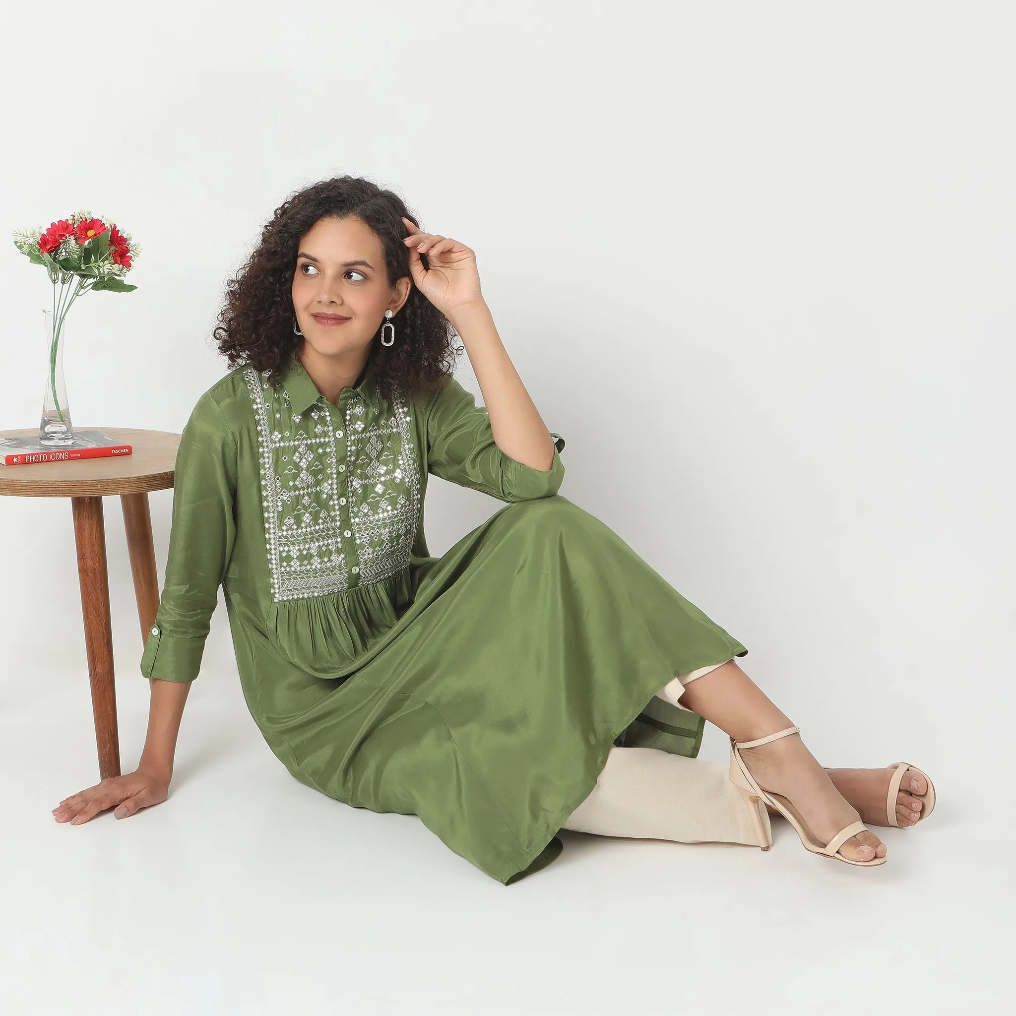 Flare Fit Embroidered Kurta