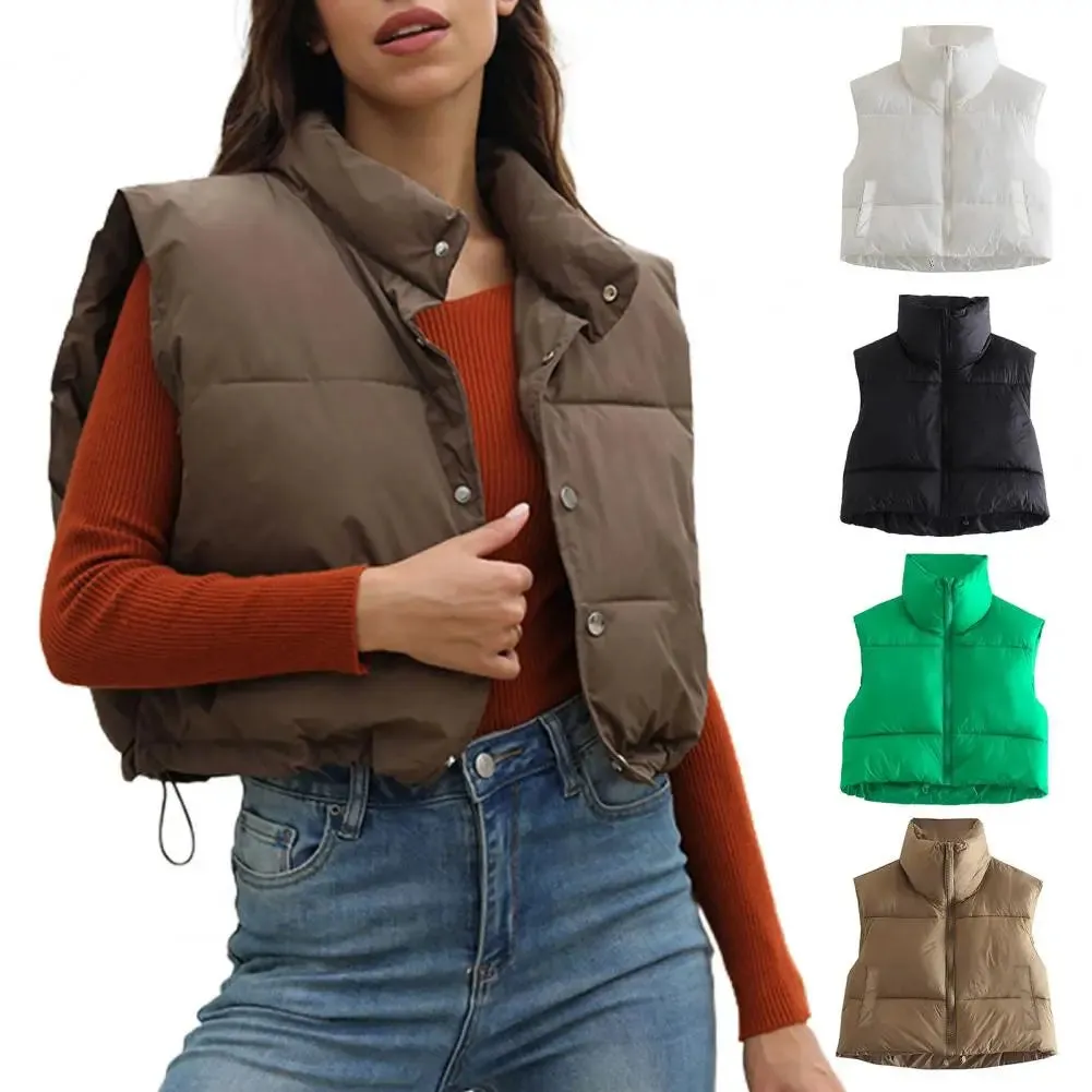 Flytonn-Fall Outfits Women Outwear Streetwear -Women Solid Color Jacket Women Cotton Vest Windproof Winter Cotton Vest for Women Stand Collar Coat with Thickened Padding