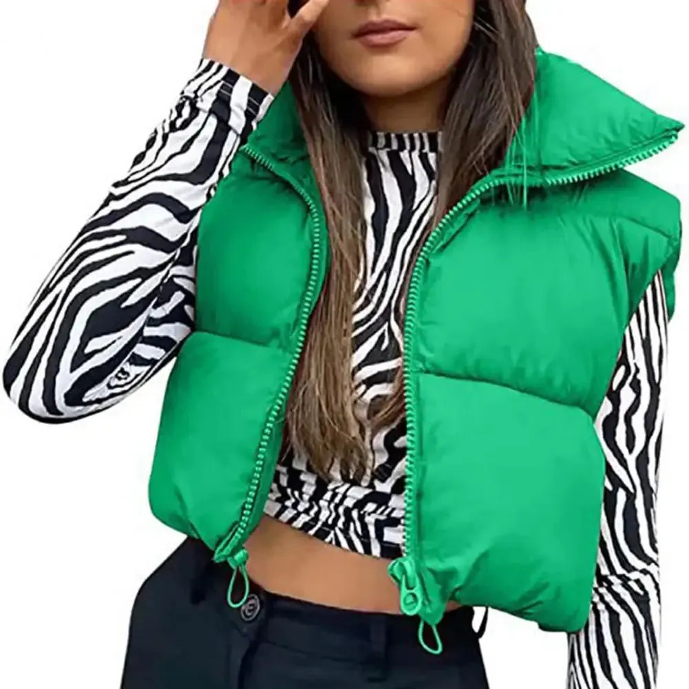 Flytonn-Fall Outfits Women Outwear Streetwear -Women Solid Color Jacket Women Cotton Vest Windproof Winter Cotton Vest for Women Stand Collar Coat with Thickened Padding