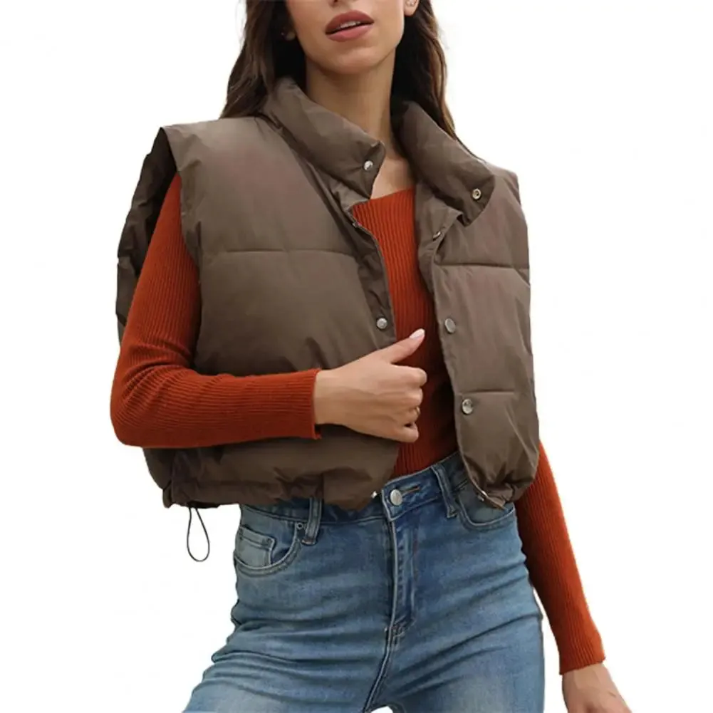 Flytonn-Fall Outfits Women Outwear Streetwear -Women Solid Color Jacket Women Cotton Vest Windproof Winter Cotton Vest for Women Stand Collar Coat with Thickened Padding