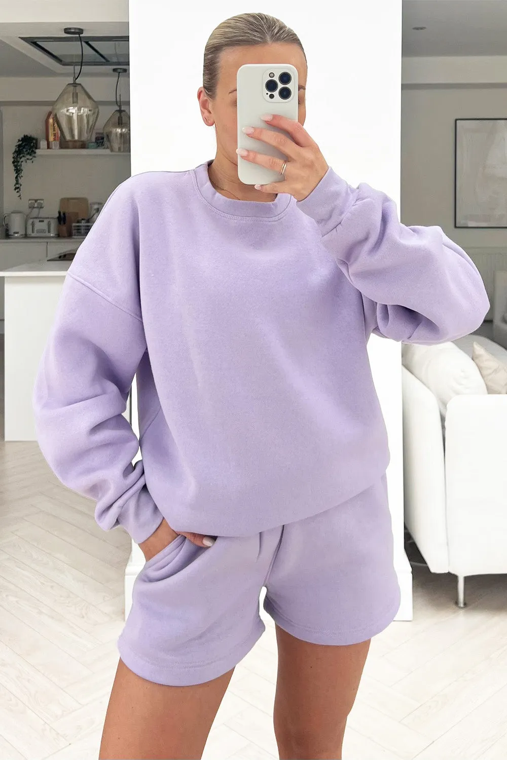 glamify lilac essential sweater short set