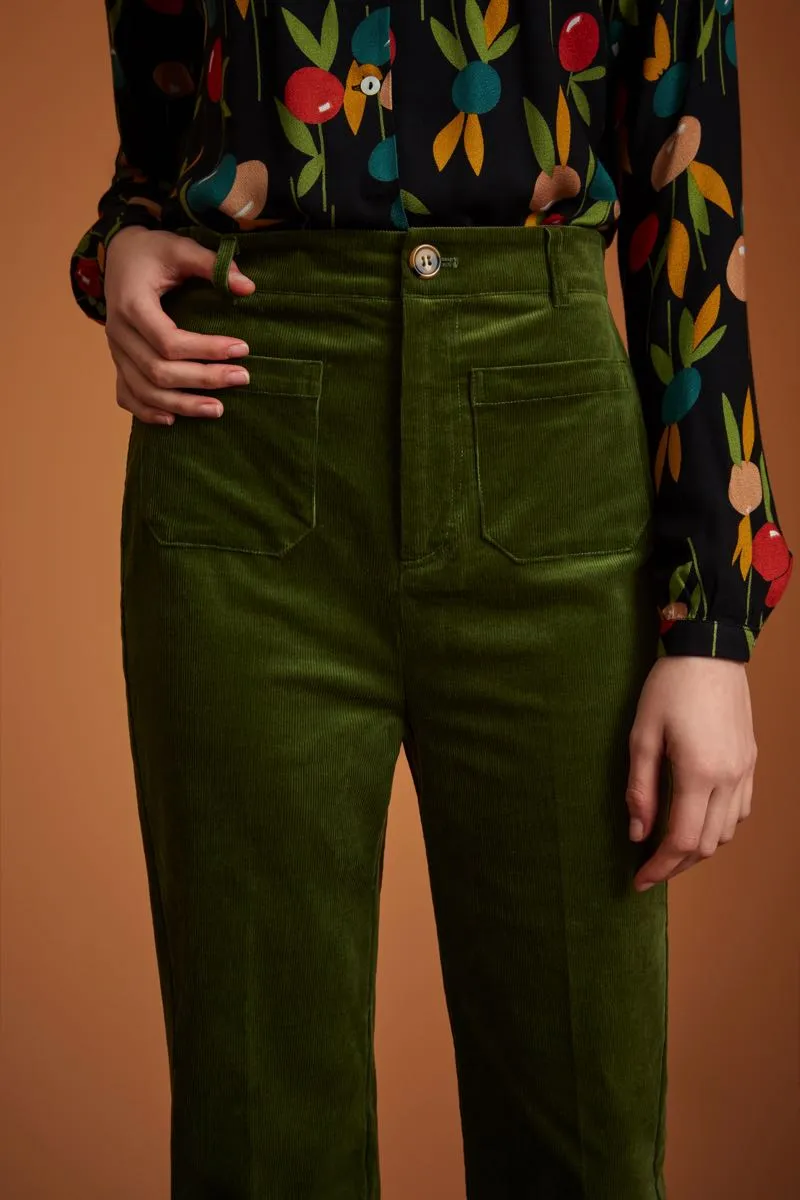 Groene corduroy broek | King Louie garbo pocket pants corduroy olive green