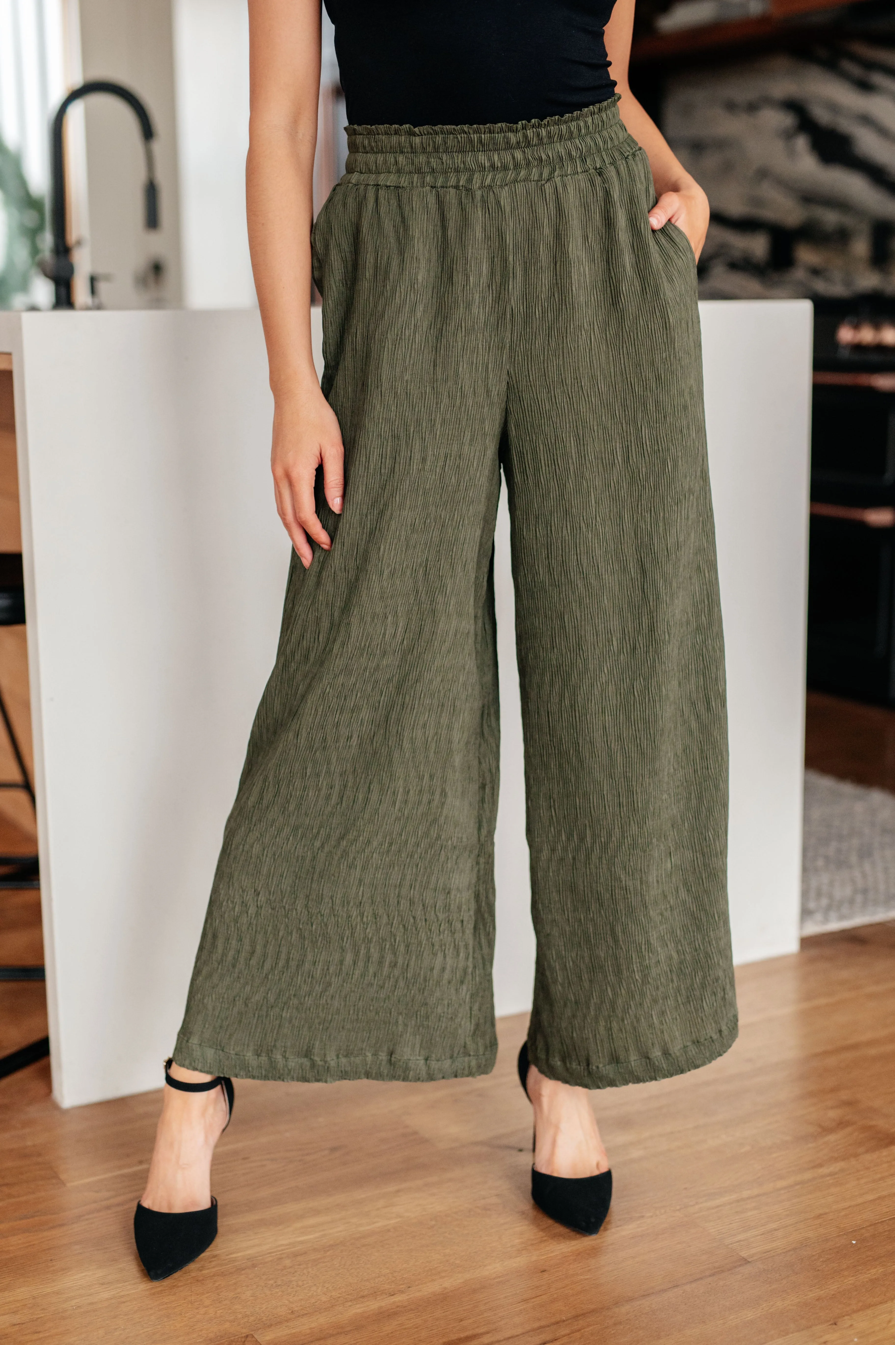 Harmony High Rise Wide Pants in Olive - Very J