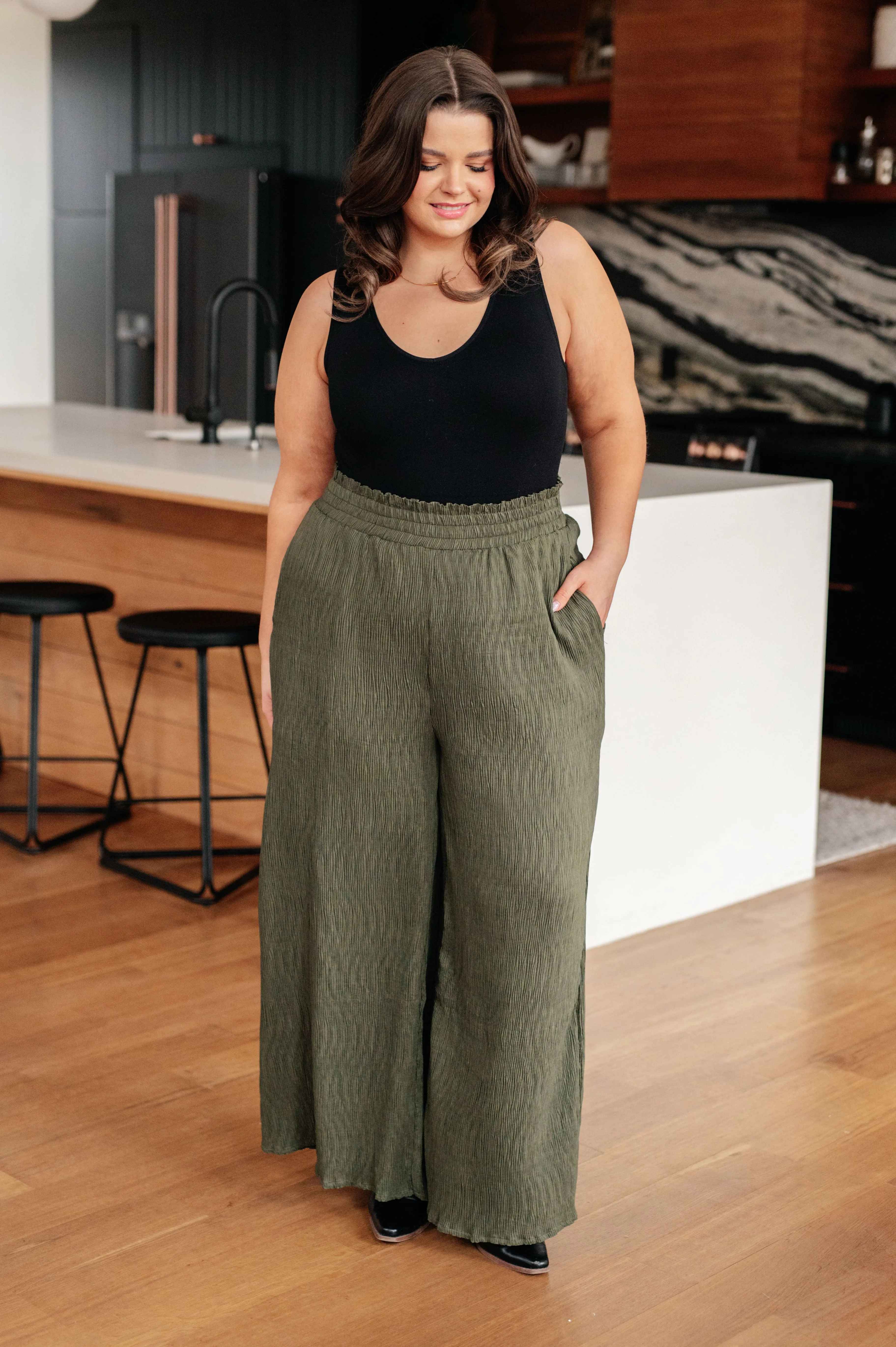 Harmony High Rise Wide Pants in Olive - Very J