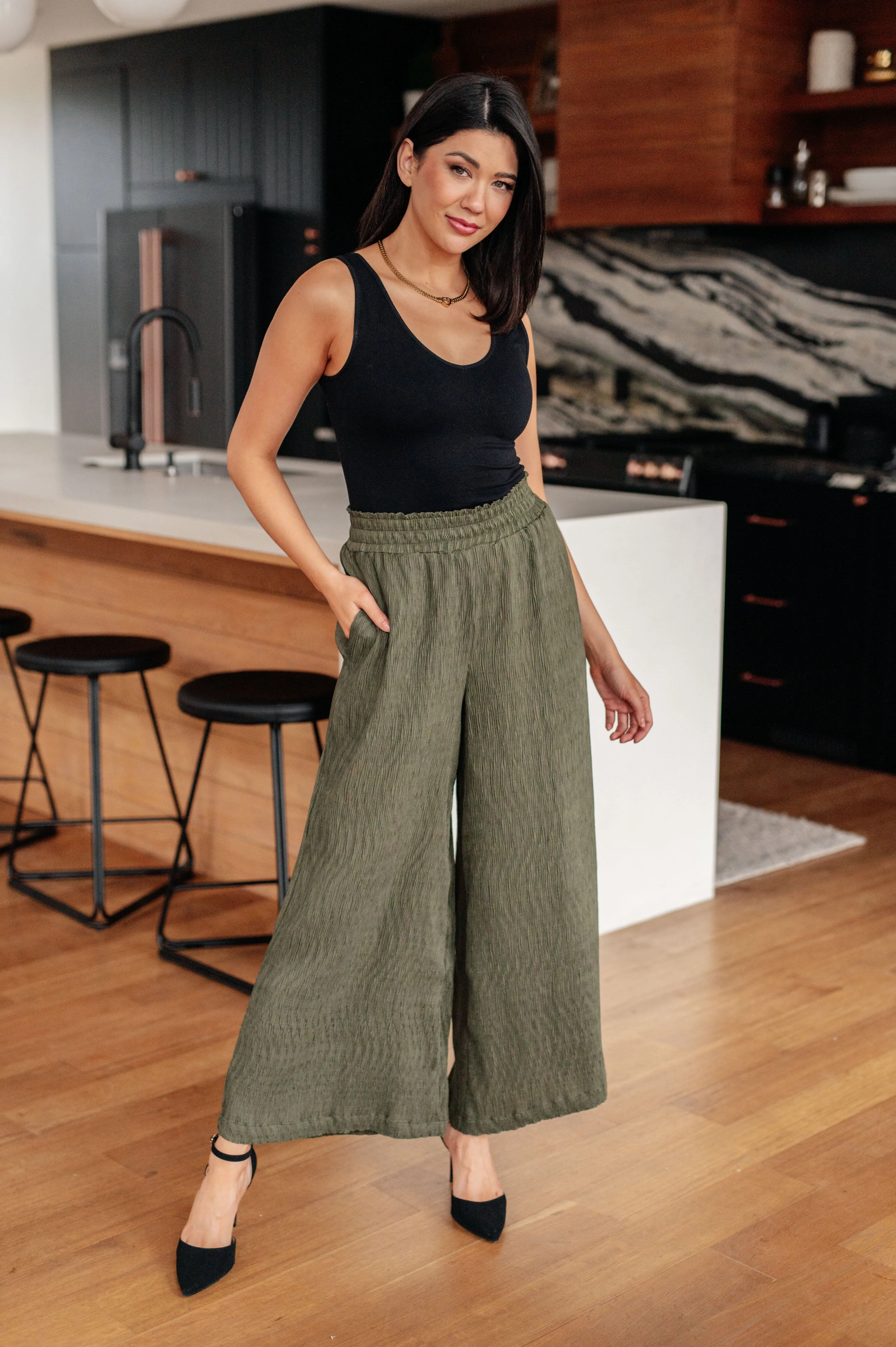 Harmony High Rise Wide Pants in Olive - Very J