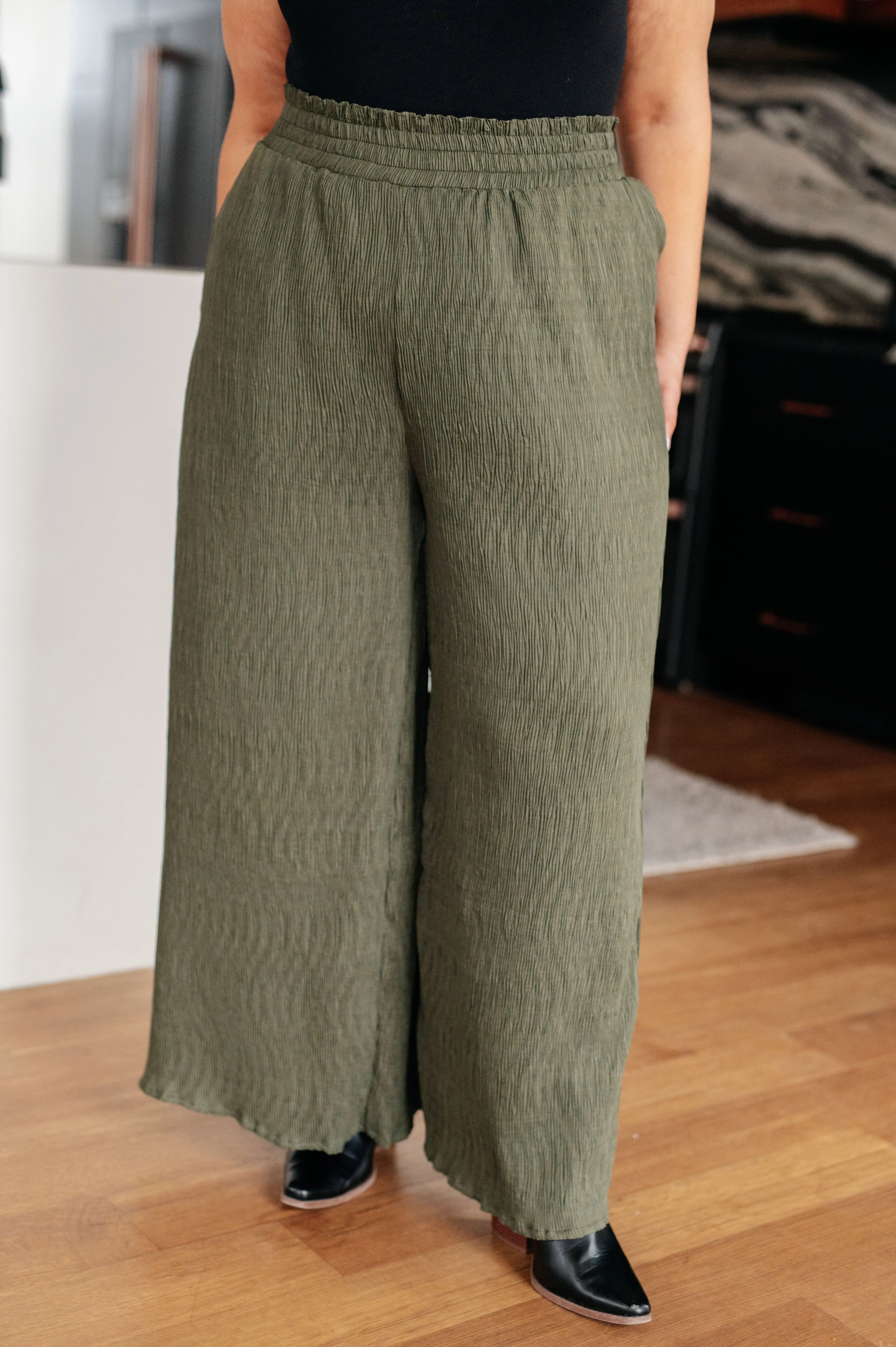 Harmony High Rise Wide Pants in Olive - Very J