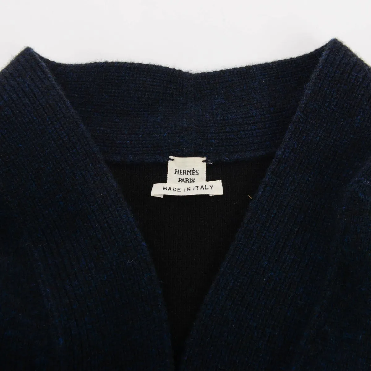 Hermes Navy & Black Cashmere Medor Button Cardigan FR 38