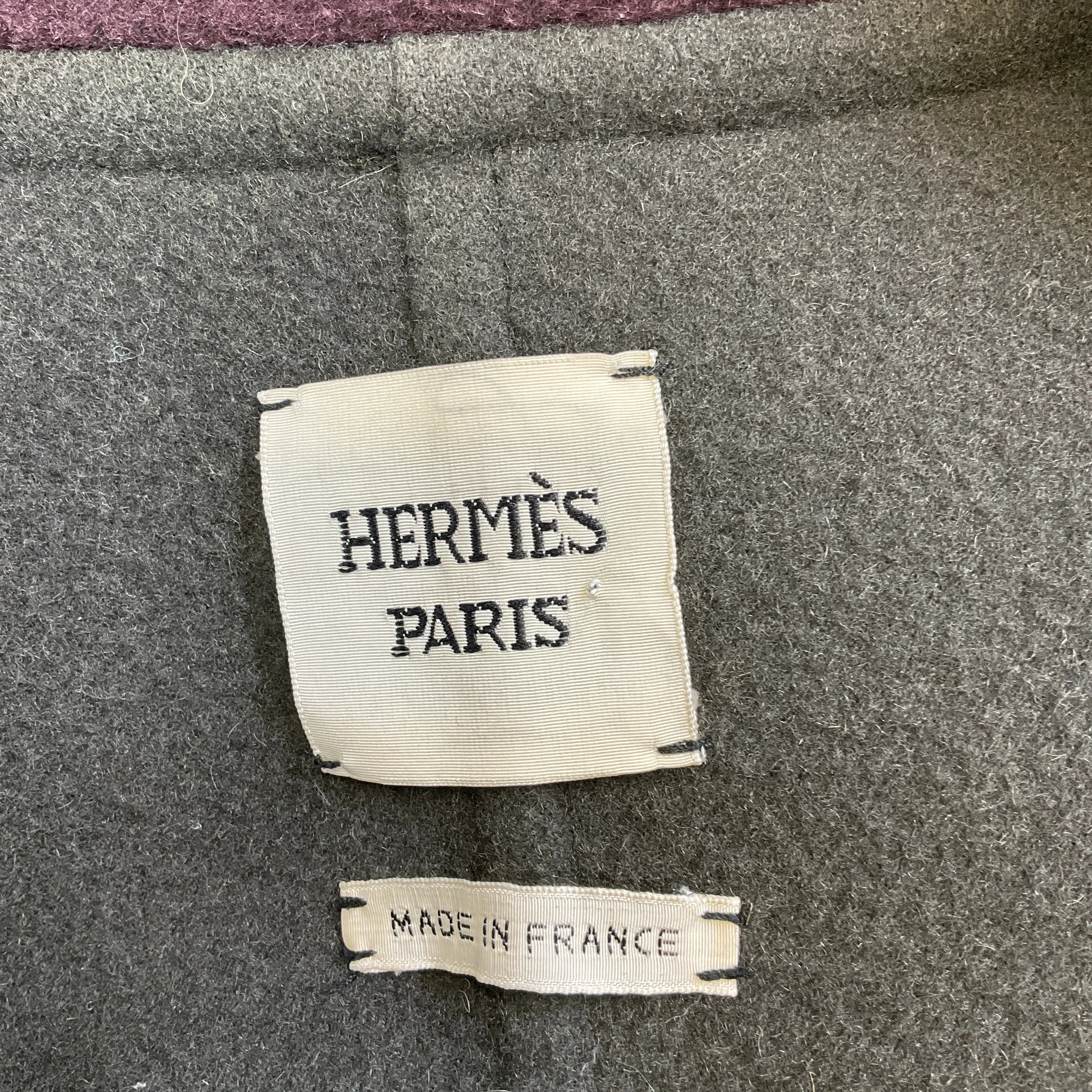 Hermes Wine / Dark Green Belted Cashmere Coat