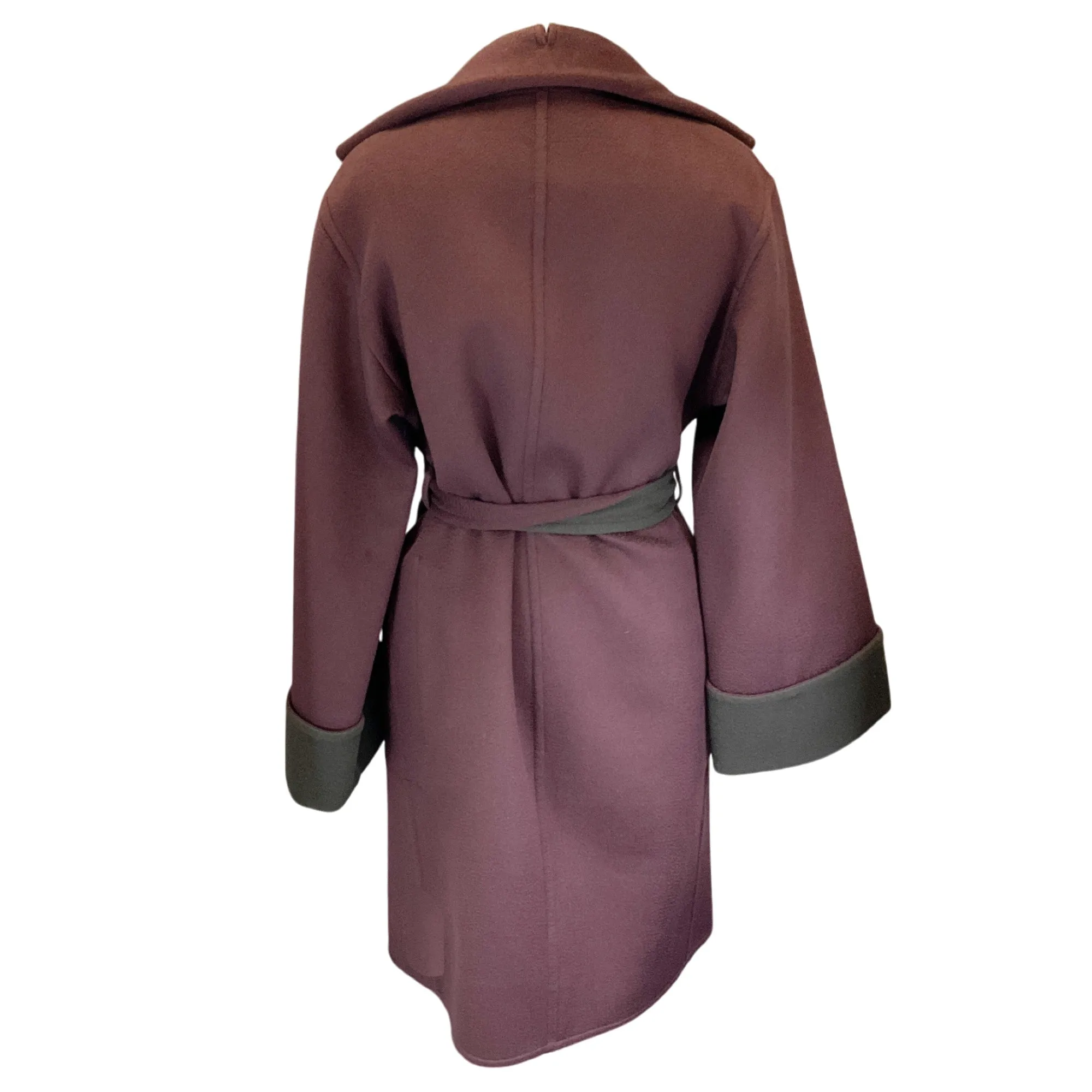 Hermes Wine / Dark Green Belted Cashmere Coat