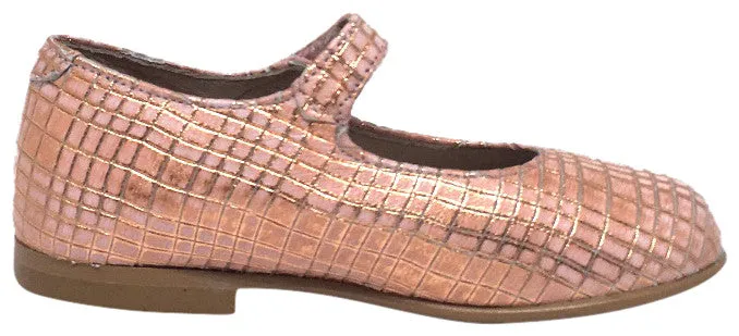 Hoo Shoes Hoova's Rose Gold Criss Cross Pattern Hook and Loop Button Mary Jane Flat Shoes