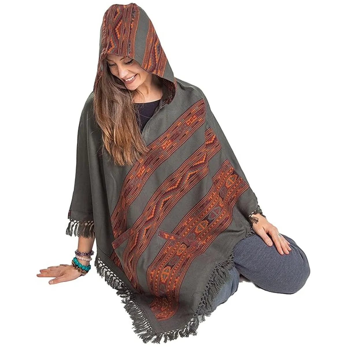 Hooded Poncho With Pockets (Elevate)