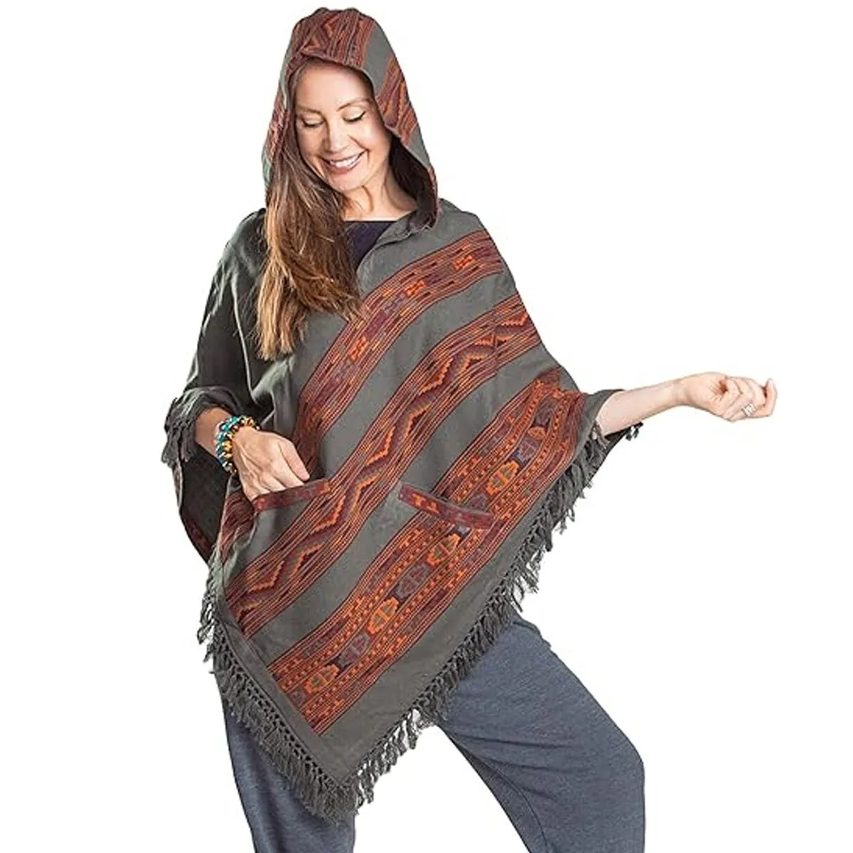 Hooded Poncho With Pockets (Elevate)