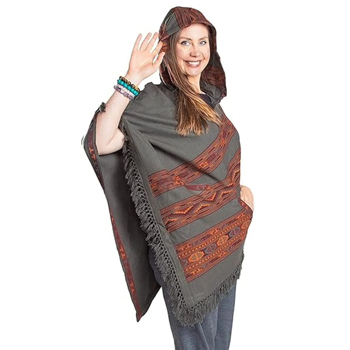 Hooded Poncho With Pockets (Elevate)