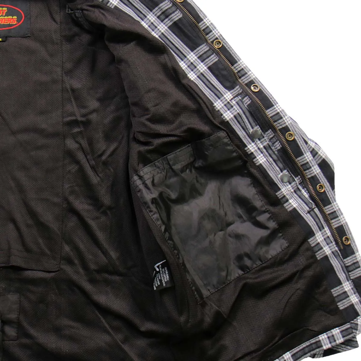 Hot Leathers JKM3002 Men's Black and White Flannel Motorcycle Shirt-Jacket w/ CE Armor Protection