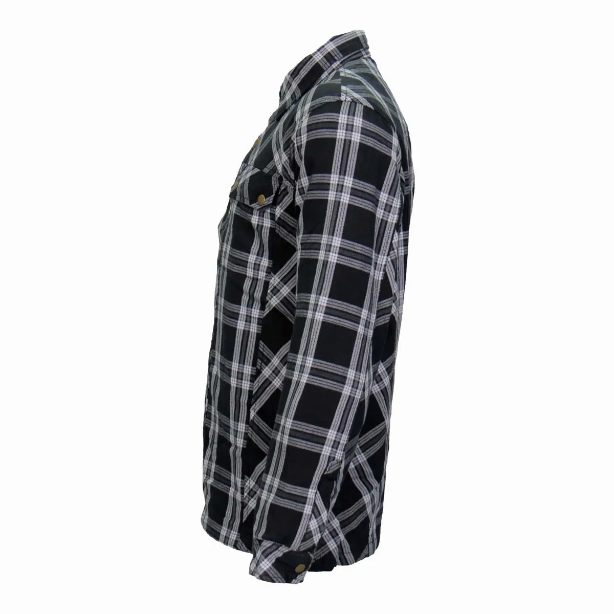 Hot Leathers JKM3002 Men's Black and White Flannel Motorcycle Shirt-Jacket w/ CE Armor Protection